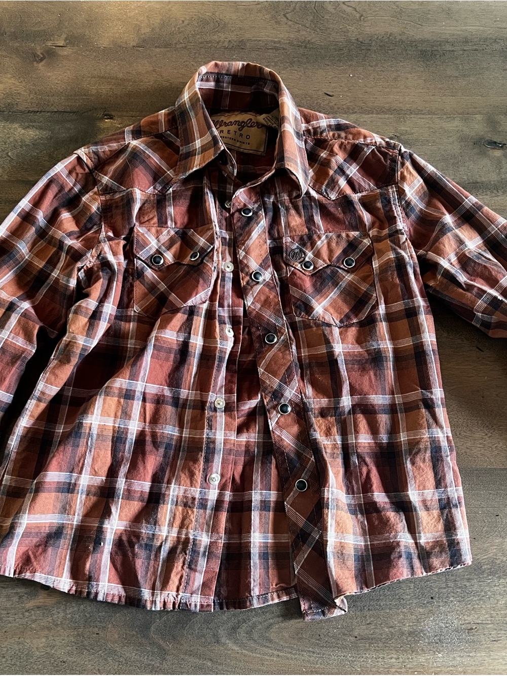 Wrangler Retro 5-6 Brown Plaid Western Pearl Snap Shirt